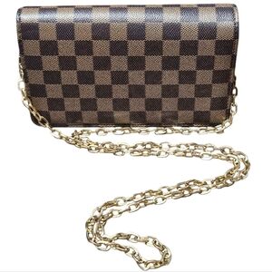 Daisy Rose Brown Checkered Chain Wallet Crossbody – New